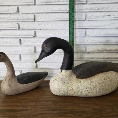 American Folk Art Wood Duck And Ceramic Black Head Duck