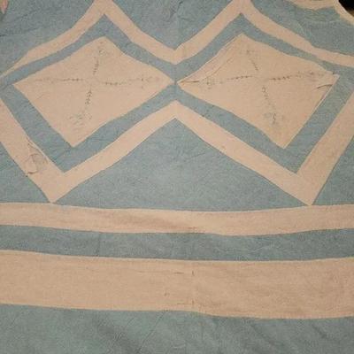 Handstitched Quilt Light Blue & White 