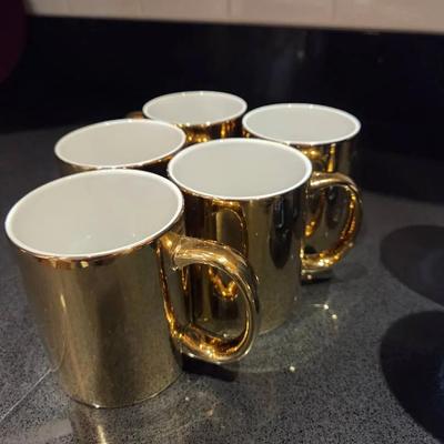 Set Of 5 Gold Shiny Coffee Cups