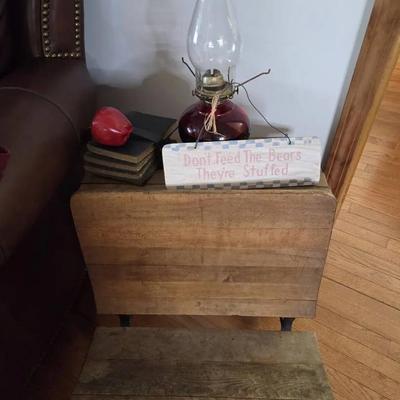 Vintage School Desk, Hurricane Lamp & Accessories 