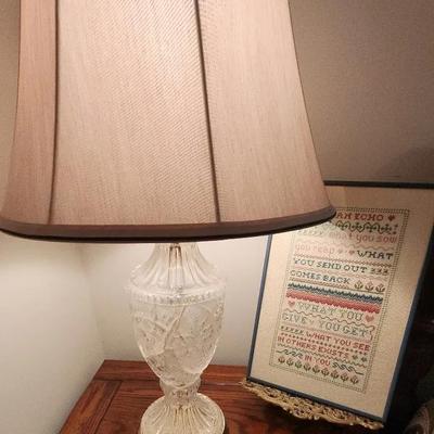 Set Of Two Glass Table Lamp, Picture & Picture Stand