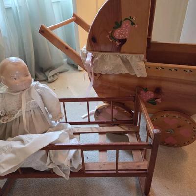 Vintage Wooden Doll Furniture And Vintage Doll