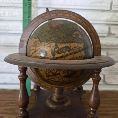 Vintage Old World Zodiac Astrology Wooden Desktop Globe w/ Stand, Made In Italy
