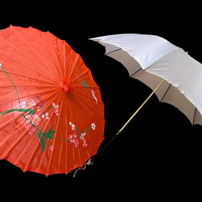 Chinese Painted Oil Paper & Vintage White Parasols