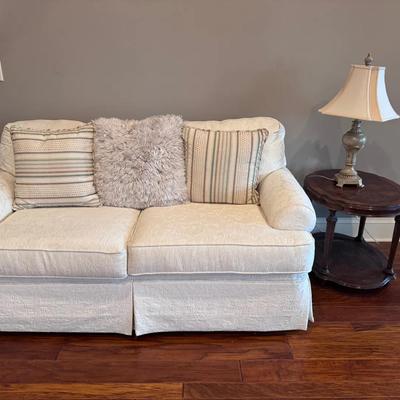 Slip Cover Loveseat With Pillows, Ethan Allen Nightstand And Lamp