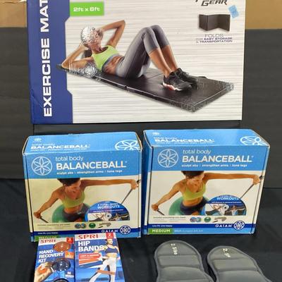Exercise Mat, 2 Balance Balls, Hip Bands, Hand Recovery Kit And Ankle Weights FCC