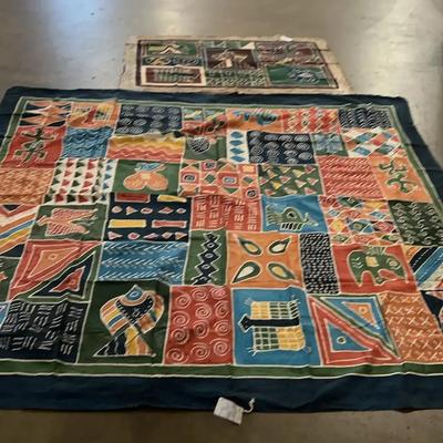 2 Hand Painted Batik Cloths, 40"x60" and 99"x99"