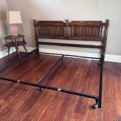 Wood King Bed Frame And Headboard, Nightstand And Lamp