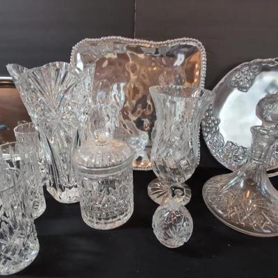 Crystal Vases Decanter, Glasses And Trays