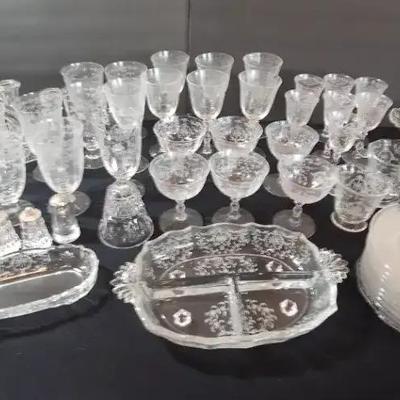 Cambridge Glass Diane Pattern Elegant Vintage Etched Glassware Collection – Stemware, Coupe Glasses,