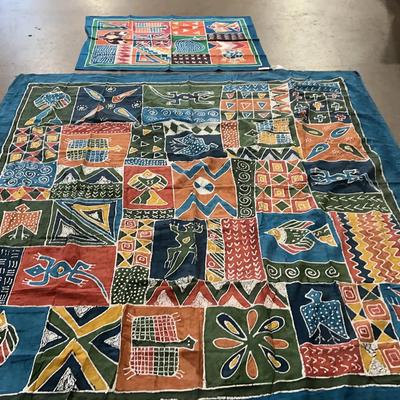 2 Hand Painted Batik Cloths 100% cotton, Large Cloth Is 99”x99” Square