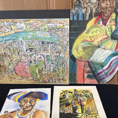 African Art Drawings - Restaurant, Pretty Lady, Pondo Woman, Fetching Water