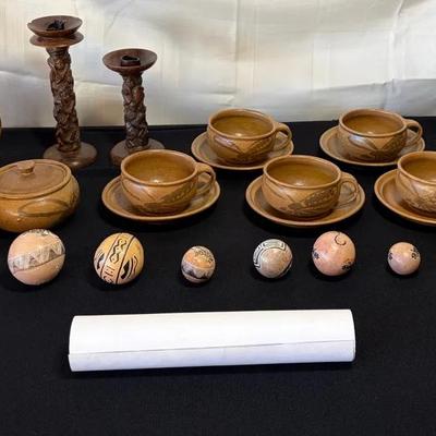 South African Pottery, Handcarved And Painted Tribal Stones 