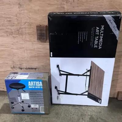 Master Touch Multimedia Table And Artisan Martins Artist Stool, unused, in box
