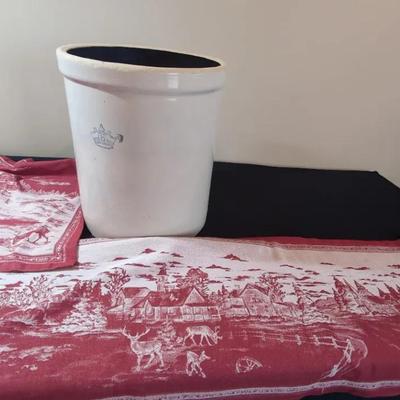 15 Inch Pottery Crock, Williams And Sonoma Table Runner