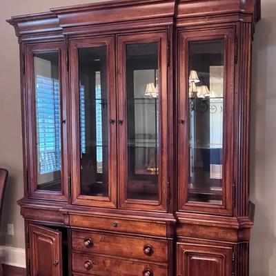 Stanley Furniture China Cabinet 2 Pieces 89”x 75”x 16”, solid wood, (cherry)