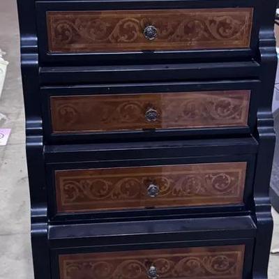 Tall Black Lingerie/ Jewelry Chest With Patterned Drawer Fronts 54.5x 23x 10.5