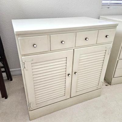 -Vintage Ethan Allen Cream Finish Dresser Cabinet with Drawer & Louvered Doors