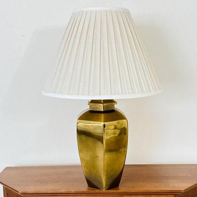  Vintage 27" Brass Table Lamp with White Pleated Shade