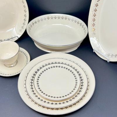 MCM Flintridge Dinnerware Set - Cream China w/ Leaf Pattern “Versailles” Pattern