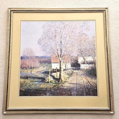  Large Framed Signed Lithograph Landscape Scene – 33" x 34"
