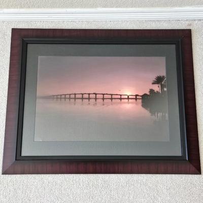 Framed Enlarged Sunset Bridge Photo, 29" x 22"