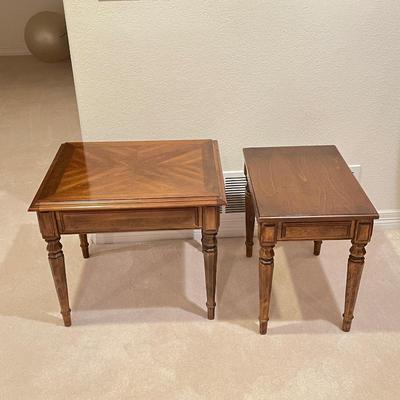 Vintage Ethan Allen Pair of Wooden End Tables with Turned Legs
