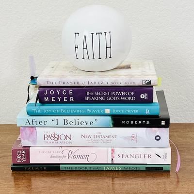 Lot of 7 Christian Spiritual Books with Faith Decor Globe