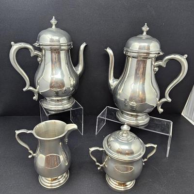 Colonial Pewter Tea and Coffee Service Set with Sugar and Creamer