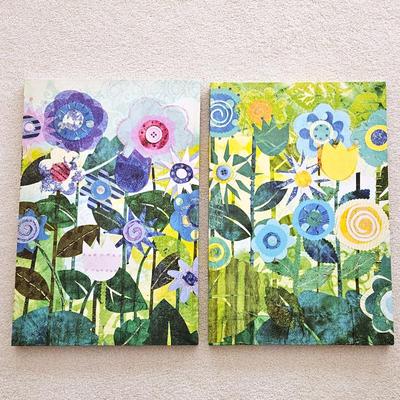  Pair of Colorful Floral Wall Art Canvases 15" x 22"