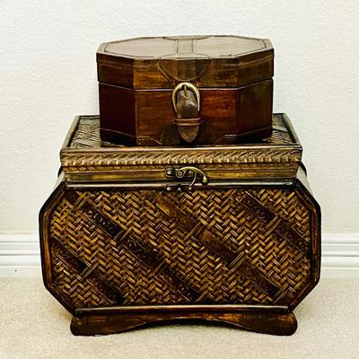 Woven and Wooden Storage Boxes Set of 2