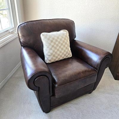 Brown Leather-Like Armchair, 42"W x 35"D