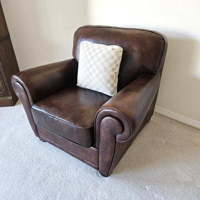 Brown Leather-Like Armchair, 42"W x 35"D