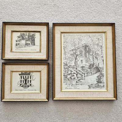Set of 3 Framed Architectural Lithographs – Historic American Buildings