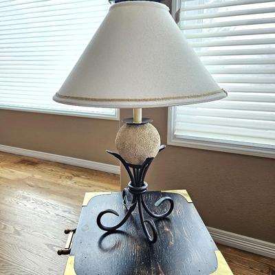 Vintage Table Lamp with Textured Spherical Base and Scroll Iron Stand - 28" Tall