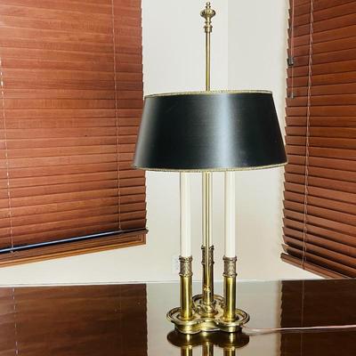 Vintage Stiffel Brass Candlestick Table Lamp with Black Shade