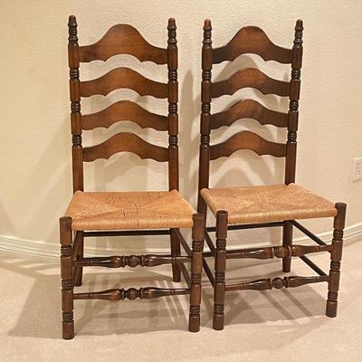  Pair of Vintage Ladder Back Chairs with Rush Seats