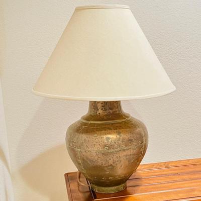  Large Copper Table Lamp with Fabric Shade