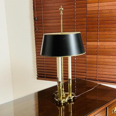 Vintage Stiffel Brass Candlestick Table Lamp with Black Shade