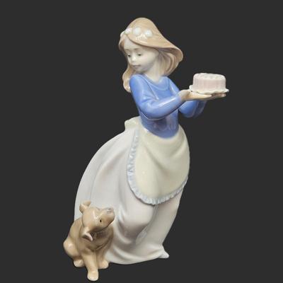 Lladro “Nao” Porcelain Figurine – Girl with Cake & Dog – Spain
