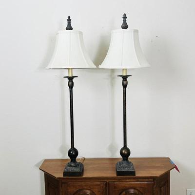 Elegant Pair of Fluted 39” Buffet Lamps