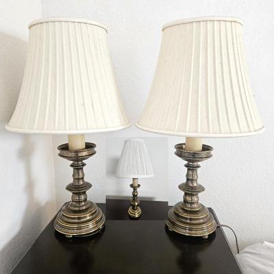  Set of Three Vintage Antiqued Brass Table Lamps