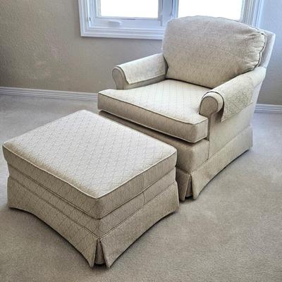 Vintage Pembrook Chair Corp Arm Chair w/ Ottoman – Clean Neutral Fabric