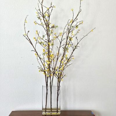  Lovely 4ft Tall Faux Floral with Yellow Flowers placed in a Rectangle Glass Vase