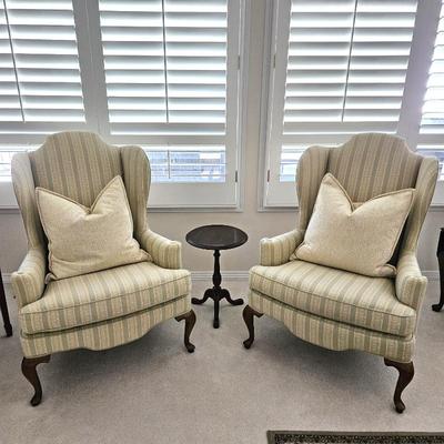 Pair of Queen Anne Style Armchairs with Small Side Table
