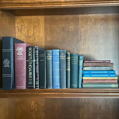  Vintage Book Lot Including Dictionaries, Thesaurus, Hymnals, and Literary Works