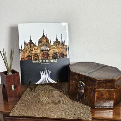 Decorative Home Accent Lot – Storage Box, Coffee Table Book & Beaded Placemat