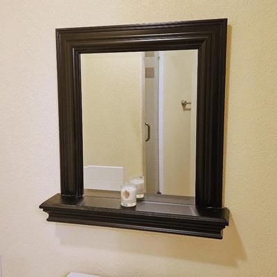 Black Wood Mirror with Shelf 24" W x 25" H