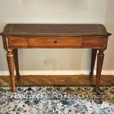 Vintage Wood Hall Console Table w/ Drawer Inlaid Top Carved Legs 50” Wide