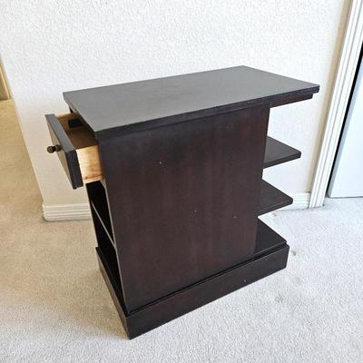 Bernhardt Solid Wood 2-Sided End Table w/ Drawer & Open Shelving – Dark Finish, Very Heavy
